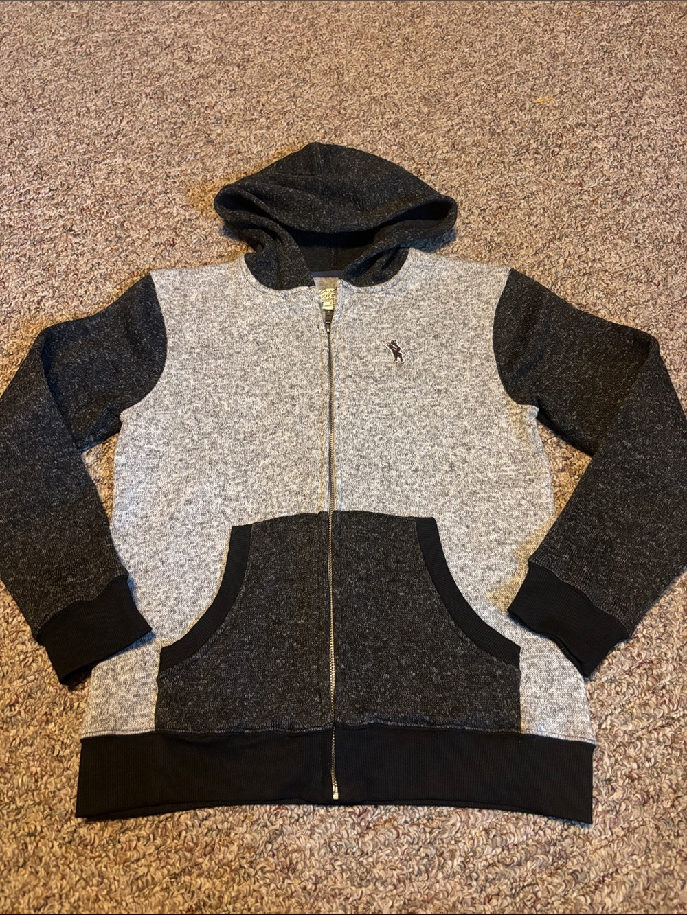 Lucky Brand zip-up jacket Boys Youth Gray & Black Bear Surf logo